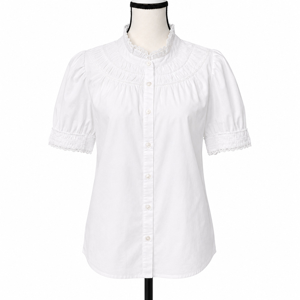 J Crew Factory Top Womens XS White Smocked 100% Cotton Lined Cottagecore NWT